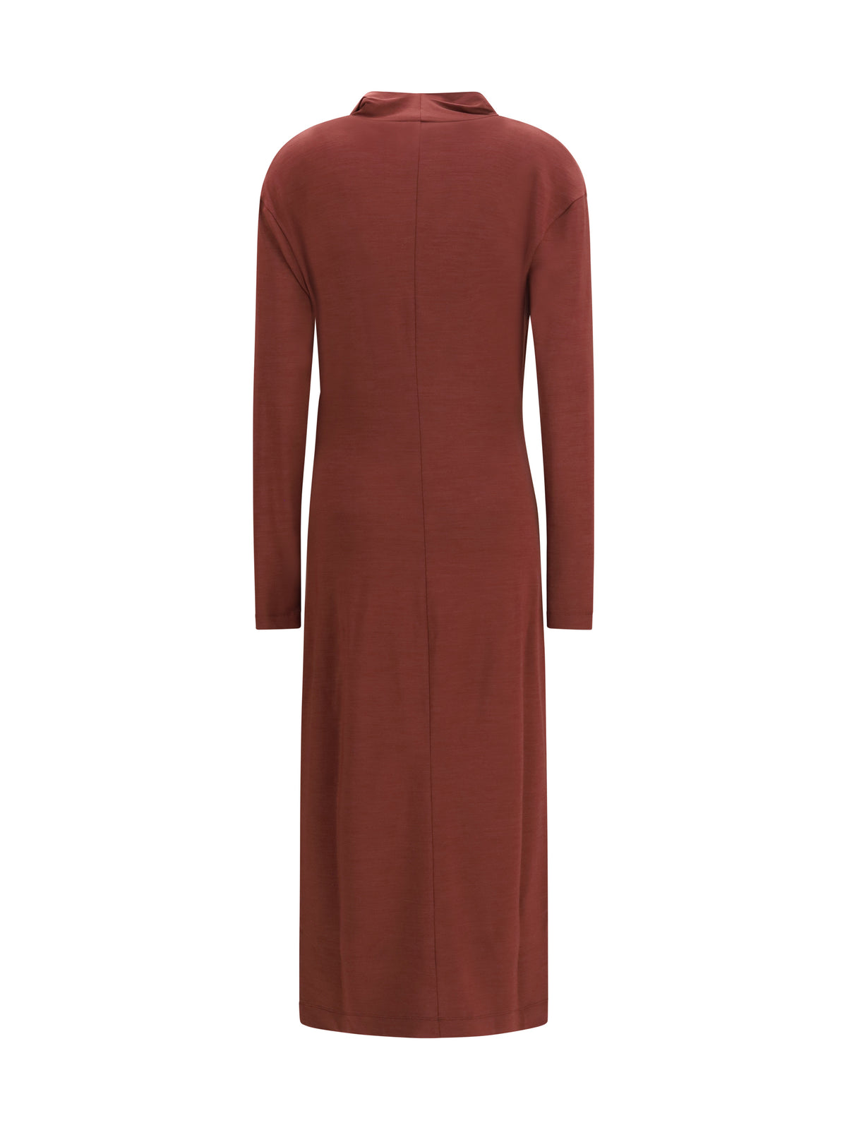 Brunello Cucinelli Techno wool jersey Draped Dress with monili - Cabernet