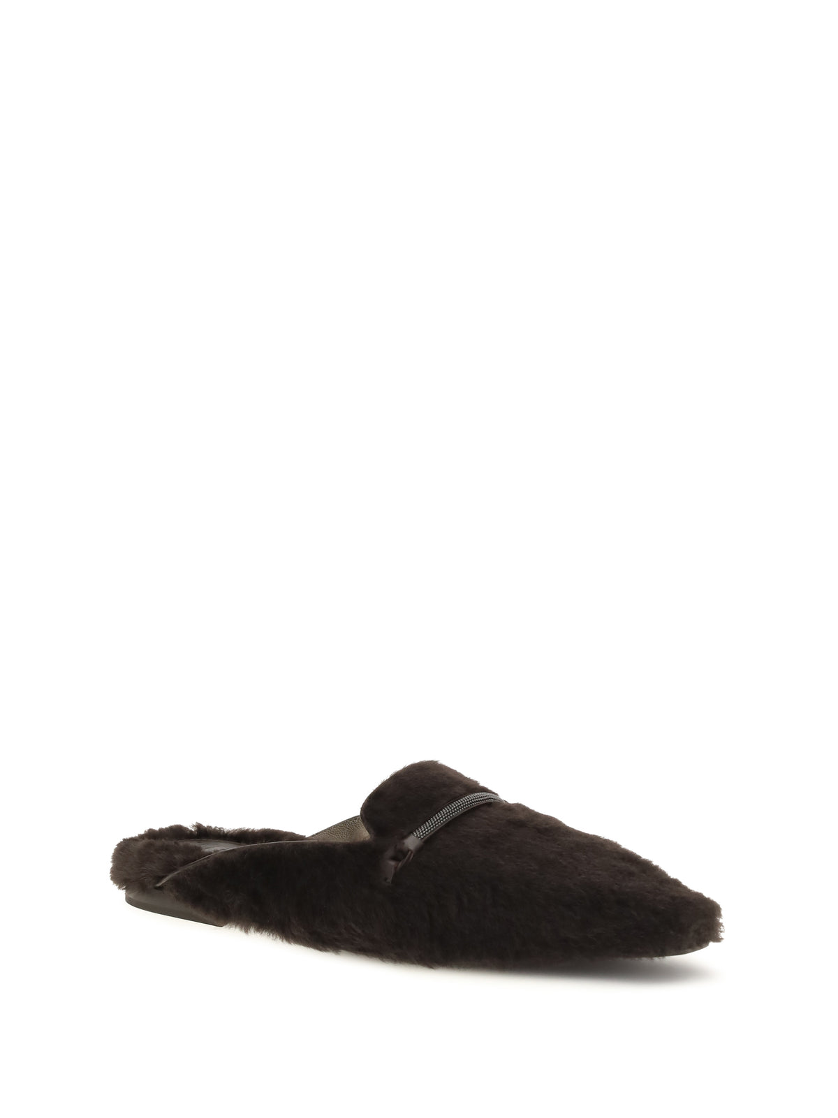 Brunello Cucinelli Shearling Ballerinas with Precious Bar - Moro