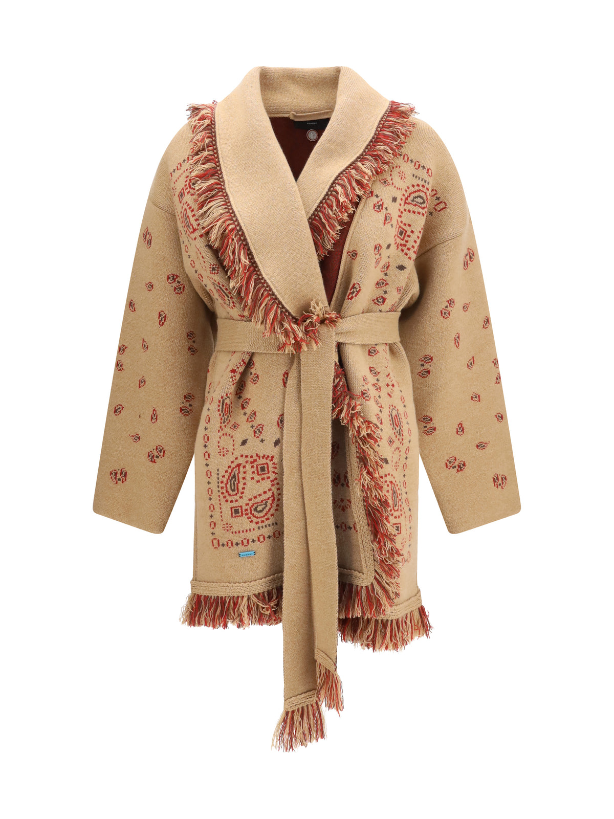 Alanui Icon jacquard Cardigan with belt - Camel/Multi