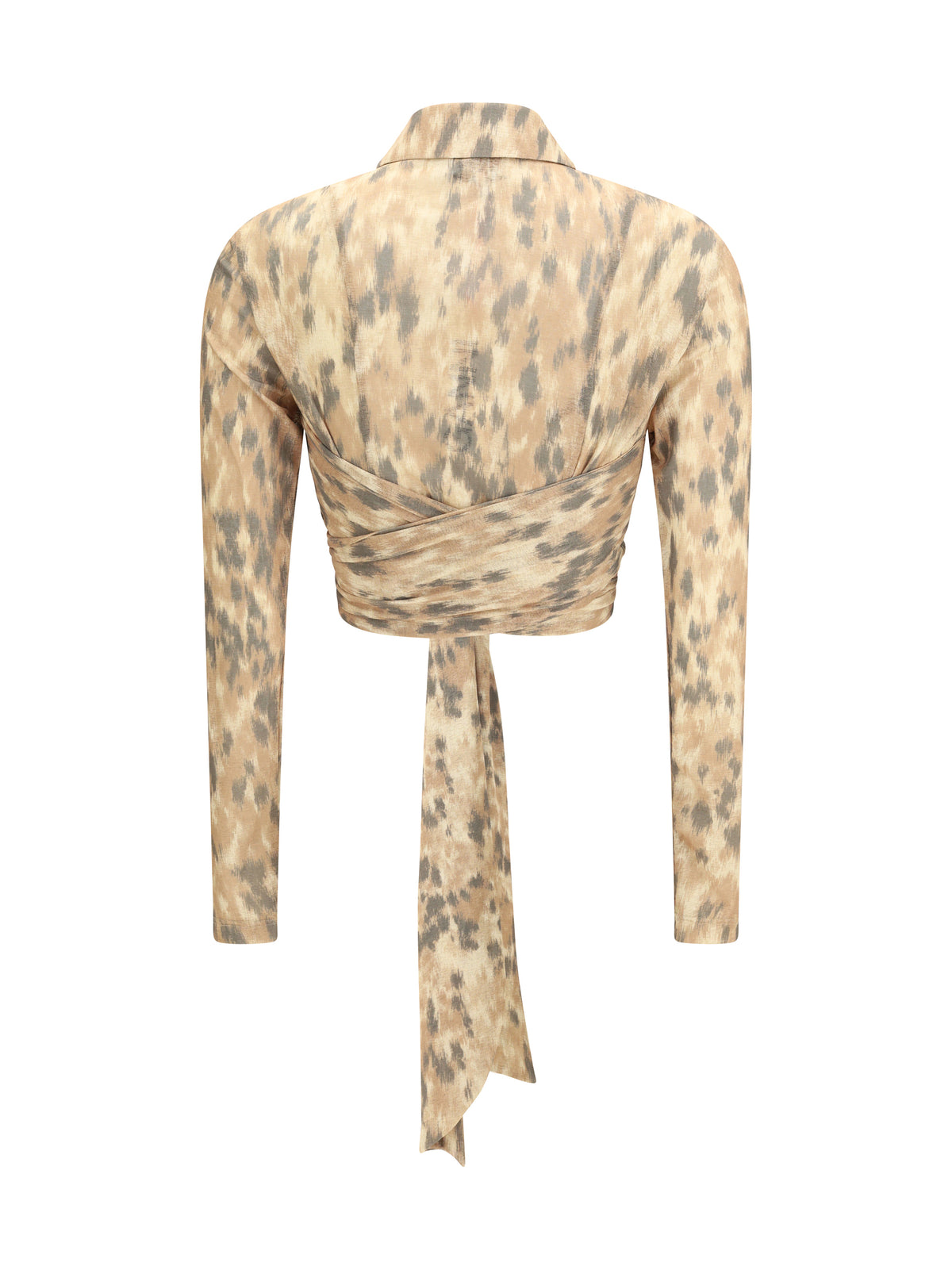 Ganni Printed marl mesh tie Blouse - Burro