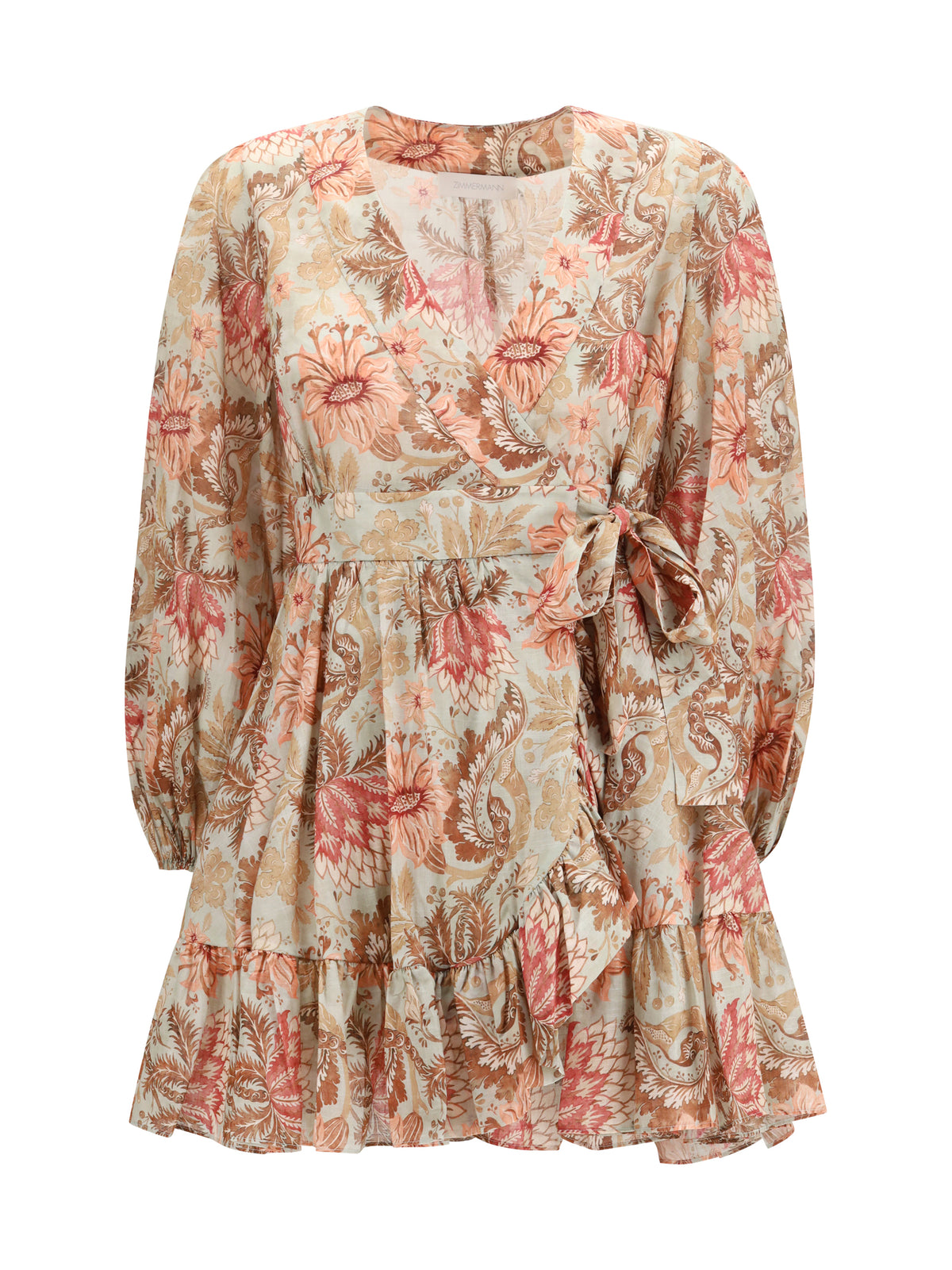 Zimmermann Daylight wrap mini Dress - Stamp-Floral-Sage