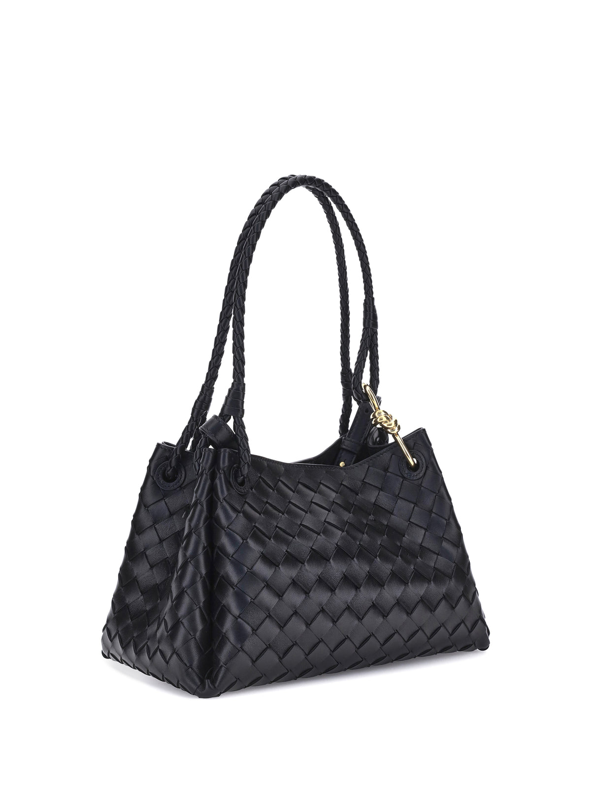 Bottega Veneta Intrecciato Shoulder Bag - Black-M Brass