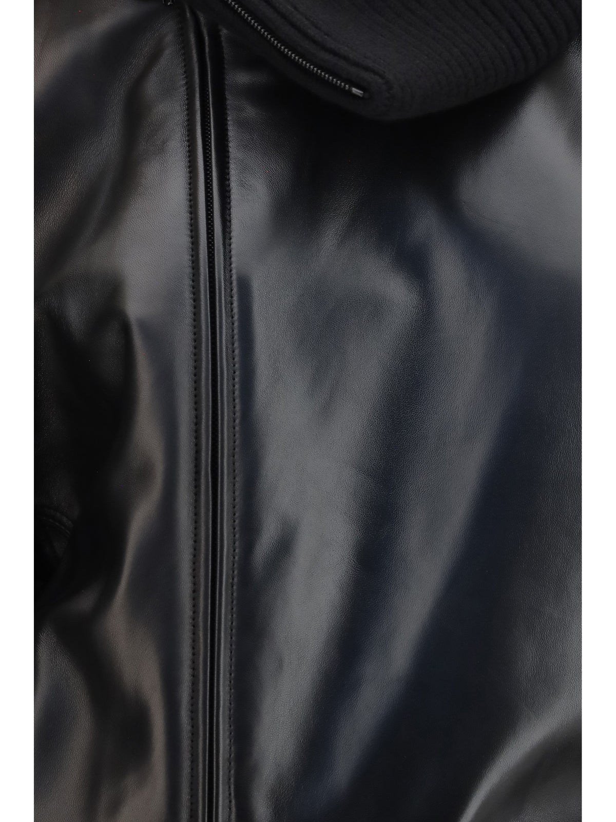 Phoebe Philo Rib neck leather Jacket - Black