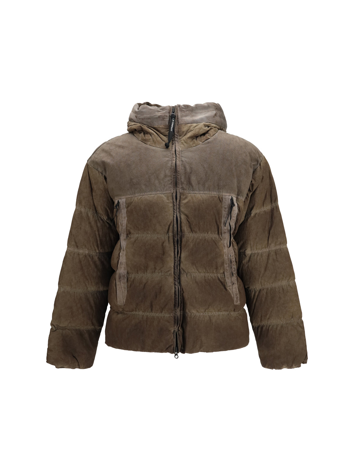 C.P. Company Goggle Hooded Down Jacket in Eco-Chrome R - Re-Color Brown