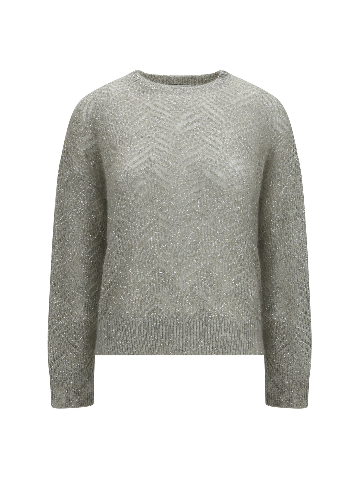 Brunello Cucinelli Openwork sequined crewneck Sweater - Ghiaia+Quarzo