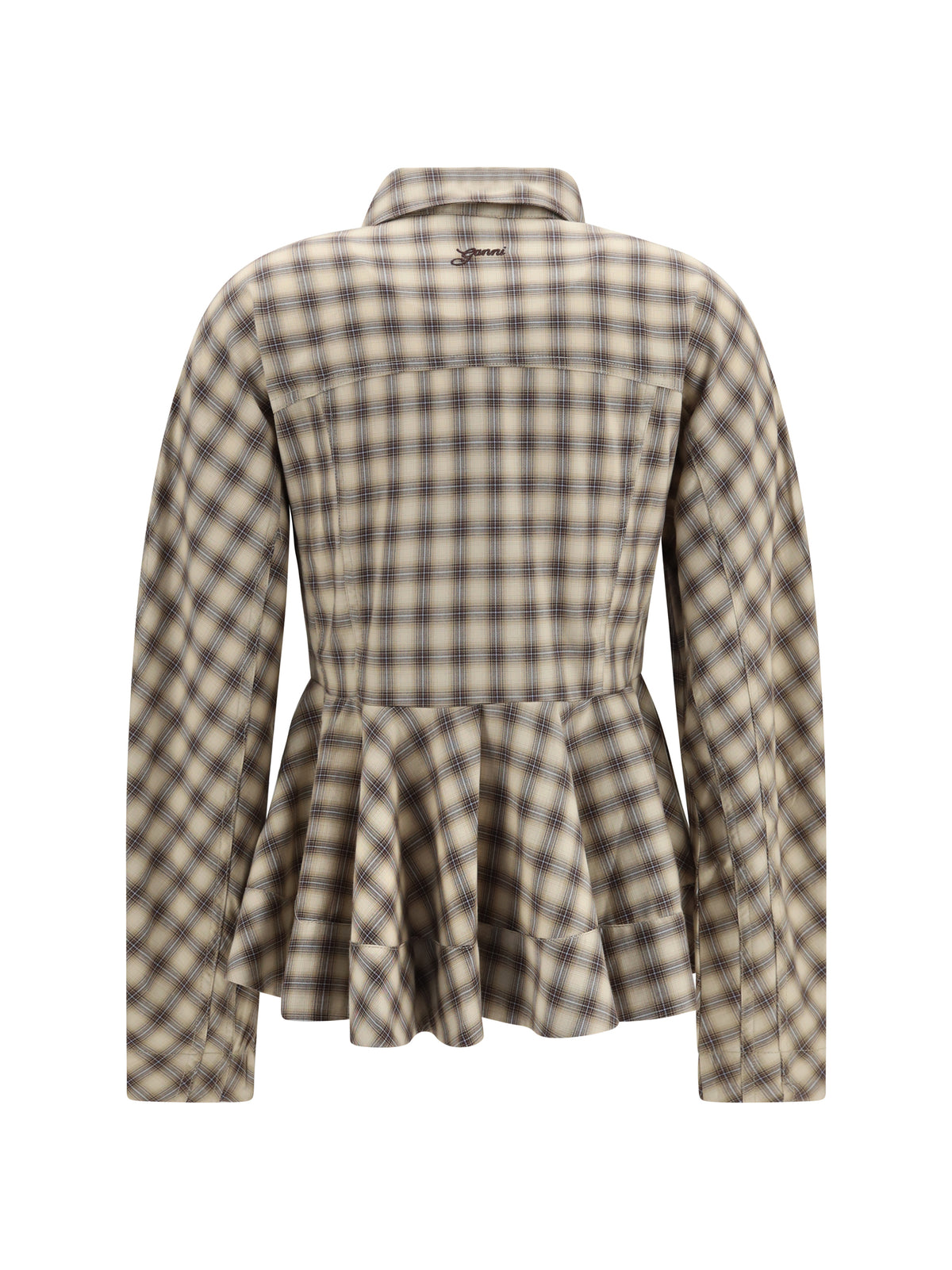 Ganni Check flannel Peplum Shirt - Oyster Gray