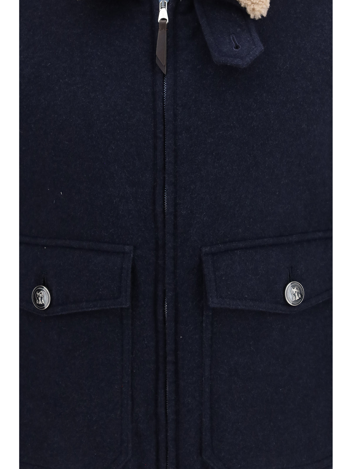 Brunello Cucinelli Cashmere beaver Jacket with shearling collar - Blue Colorato