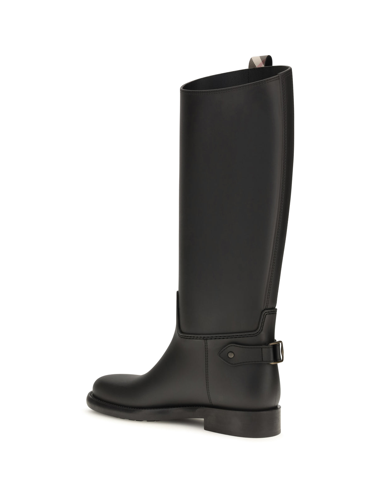 Burberry Cavalier Check Detail Knee-High Boots - Black/Archive Beige