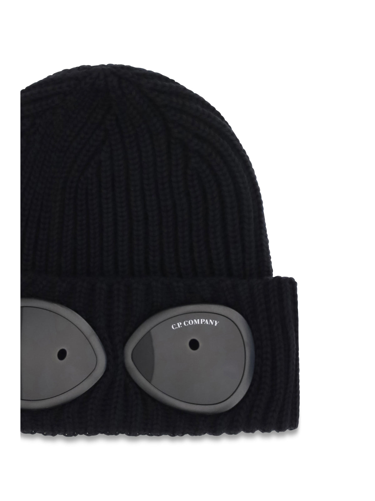 C.P. Company Goggle Beanie Hat in extrafine merino wool - Black