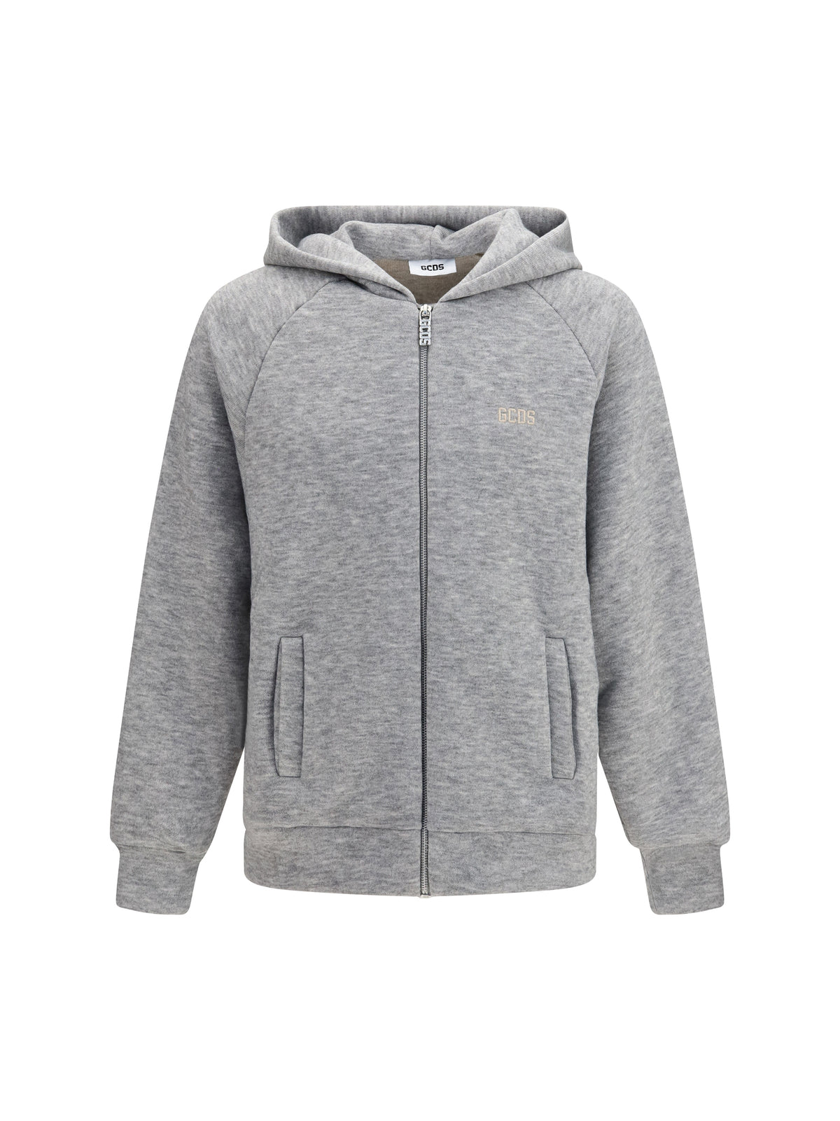 GCDS Hooded Sweatshirt with back logo - Frost Gray/Taupe