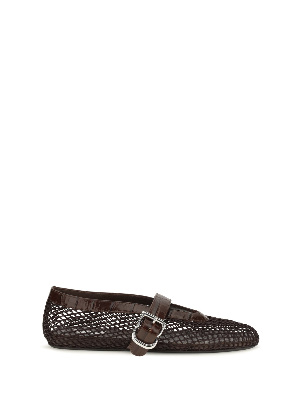 Alaïa Mesh and crocodile-print leather Ballerinas - Marron Fonce