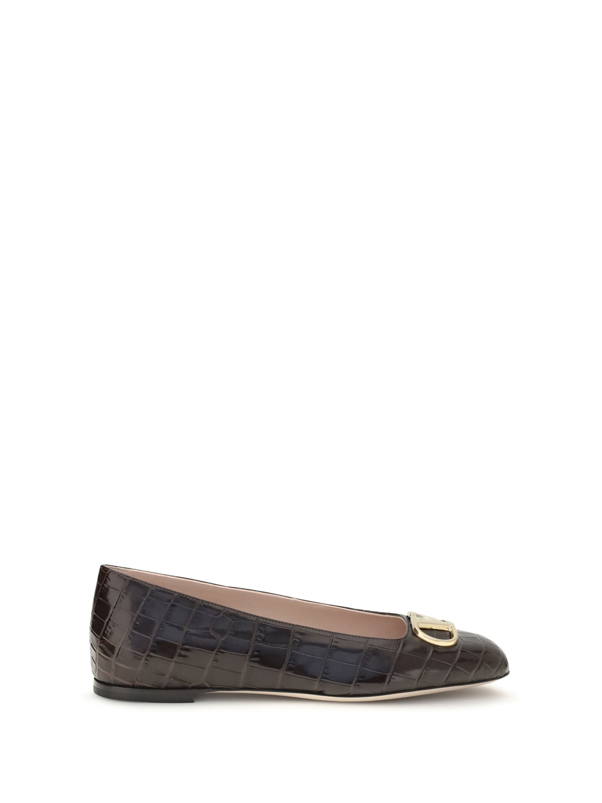 Valentino Garavani VLogo Signature croc-effect Ballerinas - Oak Brown