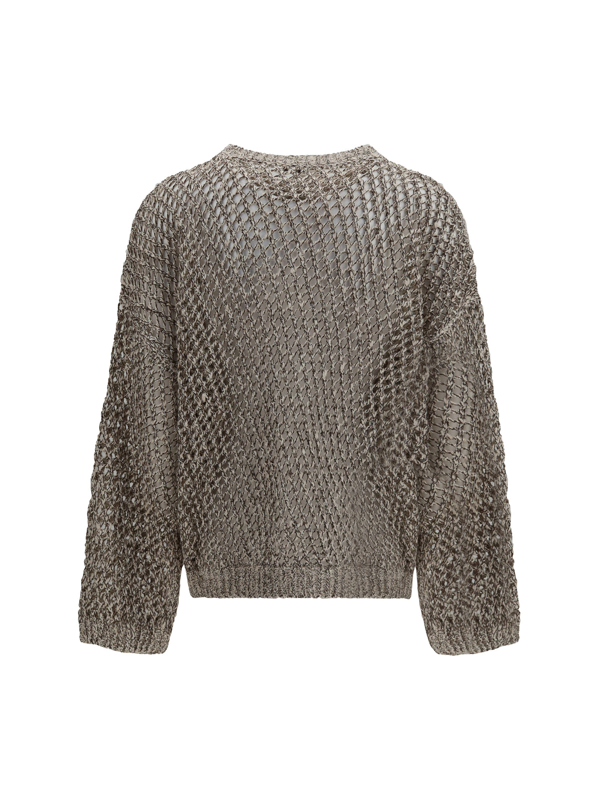 Brunello Cucinelli Dazzling Chiné silk and linen open-knit Sweater - Pietra+Marrone