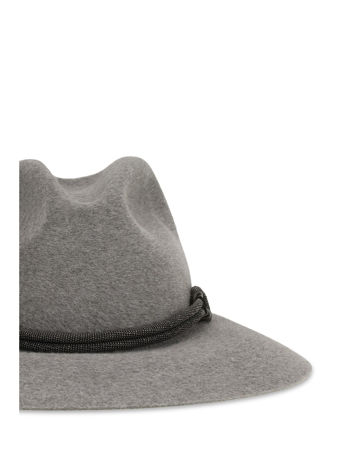 Brunello Cucinelli Felt Fedora Hat with leather band - Light Grey