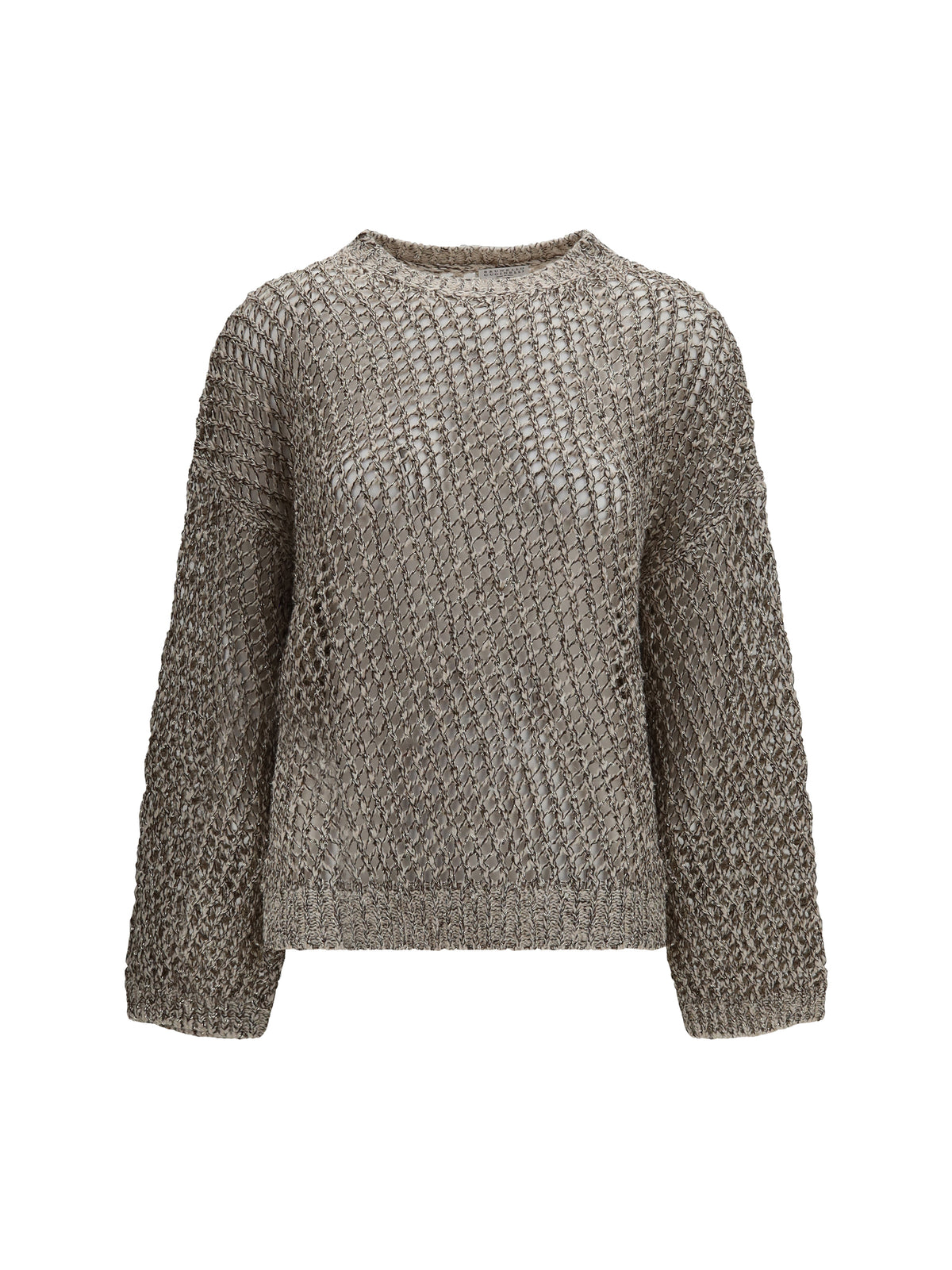Brunello Cucinelli Dazzling Chiné silk and linen open-knit Sweater - Pietra+Marrone