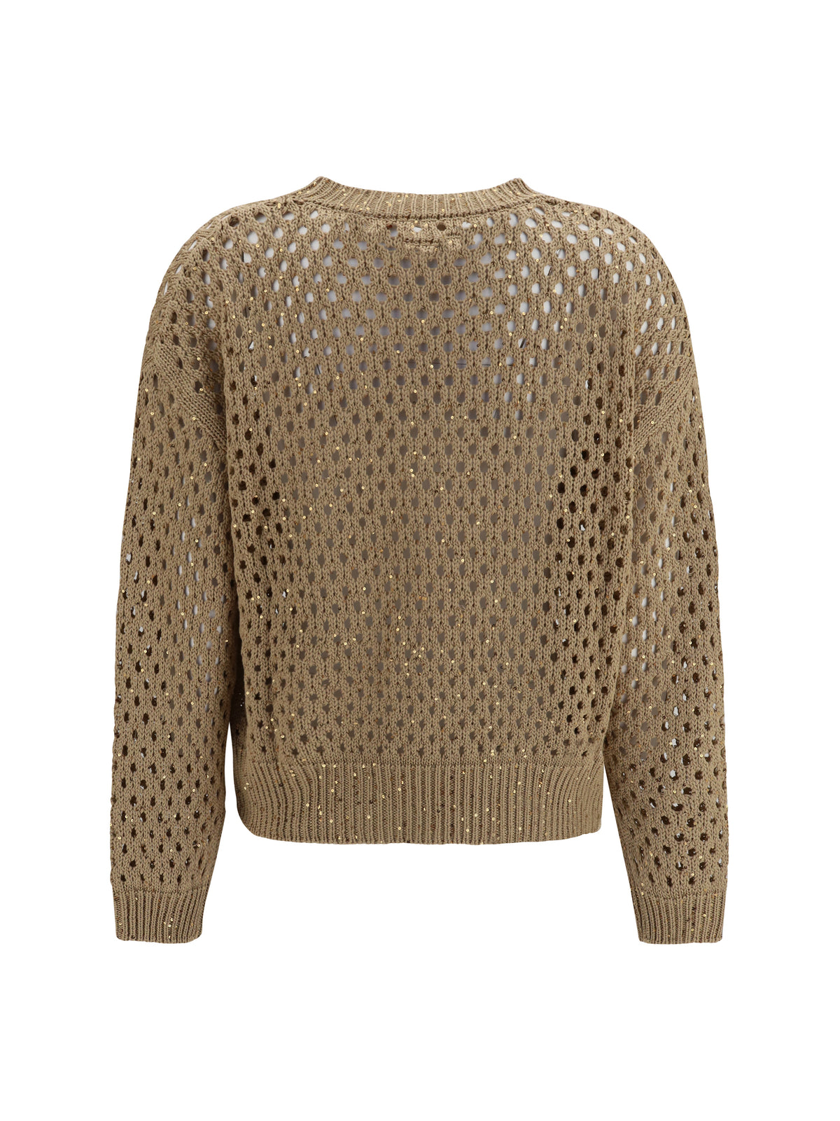 Max Mara Studio Open knit cotton Sweater with sequins - Camel