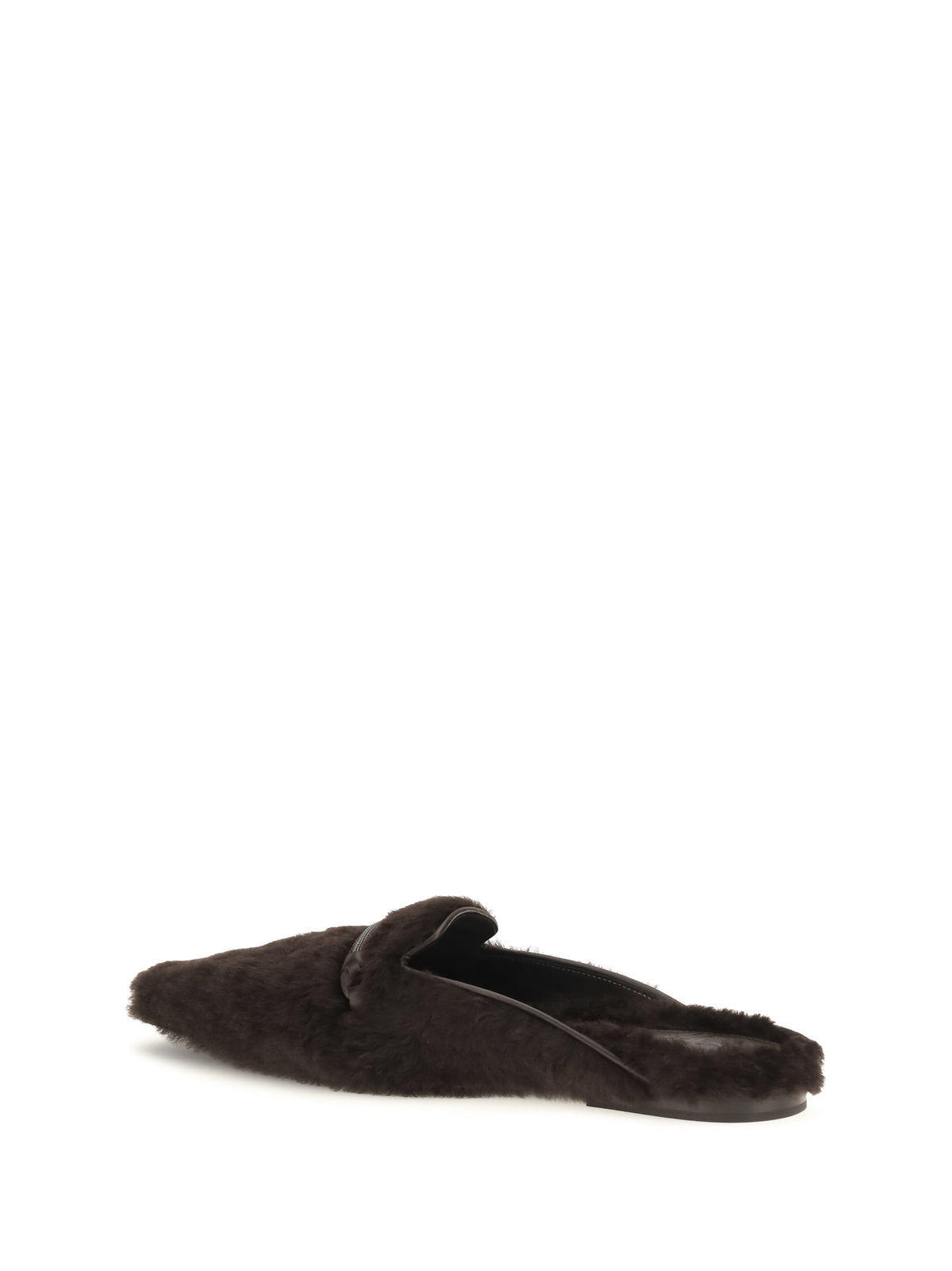 Brunello Cucinelli Shearling Ballerinas with Precious Bar - Moro