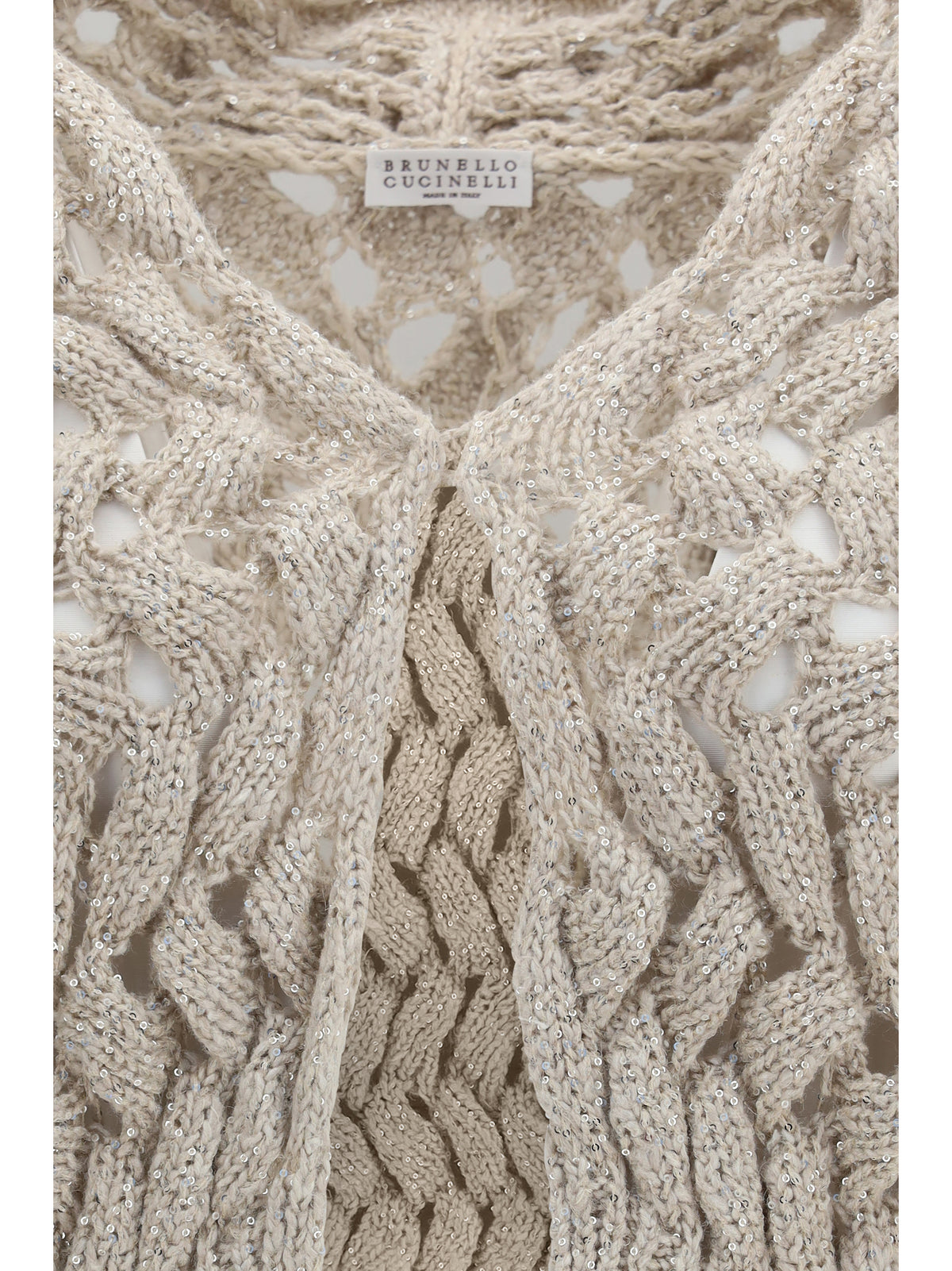 Brunello Cucinelli Openwork sequin Cardigan - Stone Brown