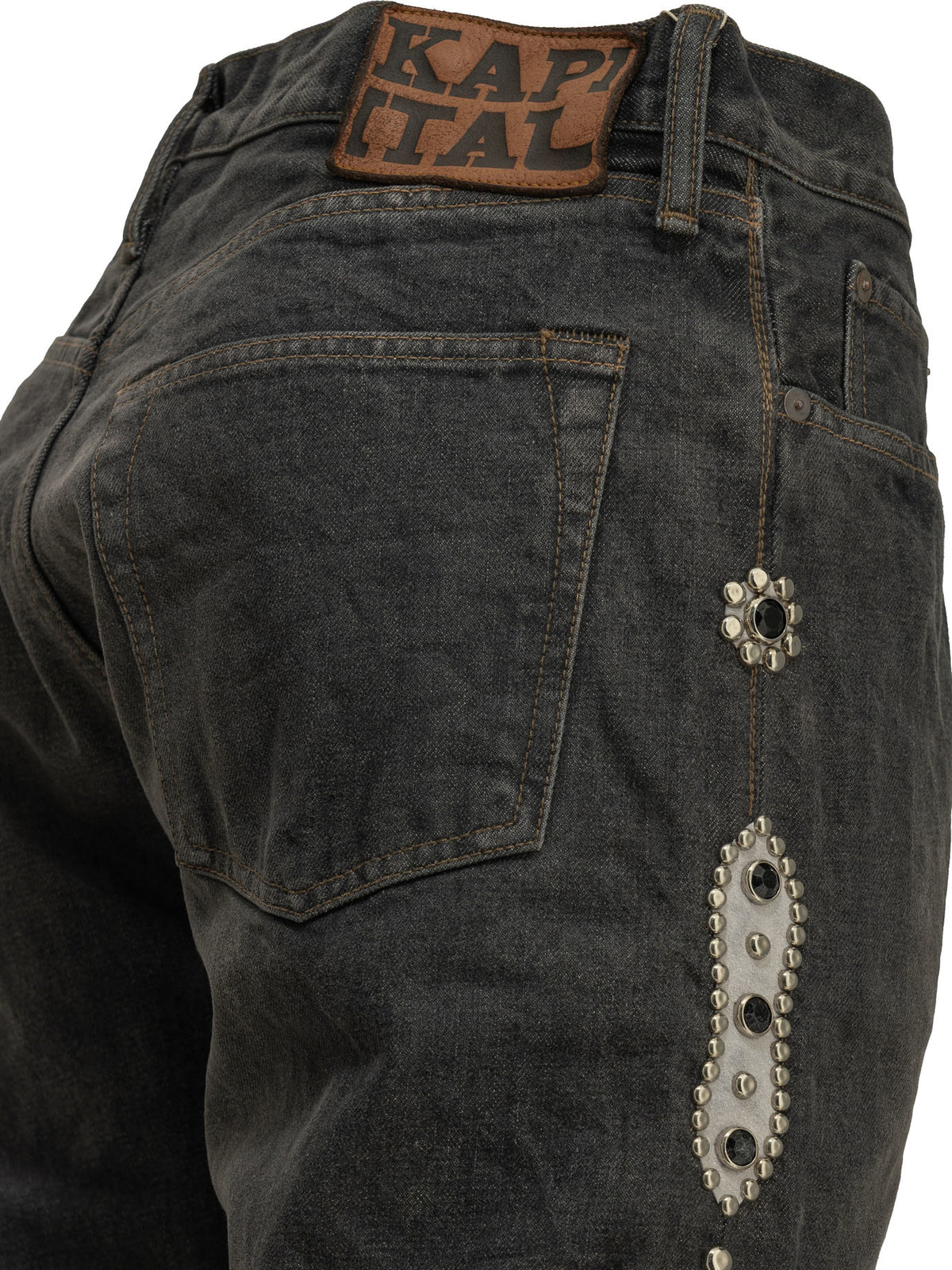 Kapital "5P Monkey Cisco Studs" Straight-Leg Jeans - Black