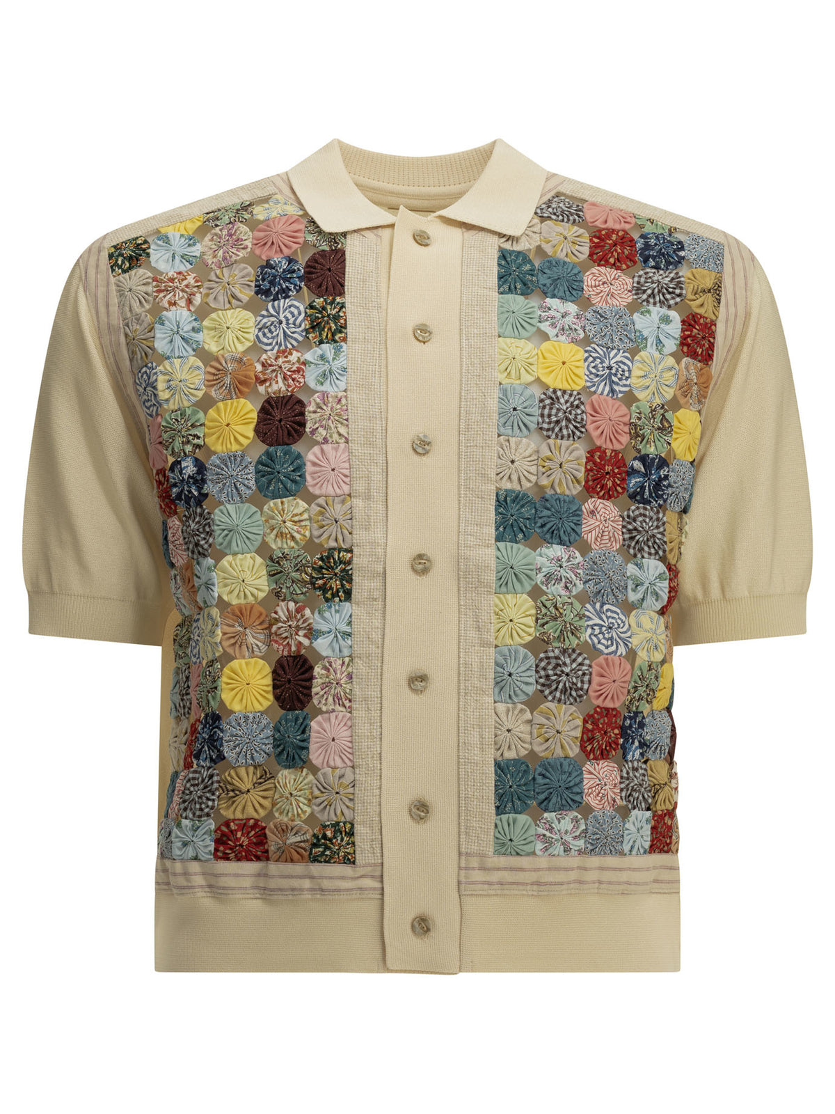 Kapital Button-down Polo Shirt "Knit x YOYO Quilt Polo" - Multicolour
