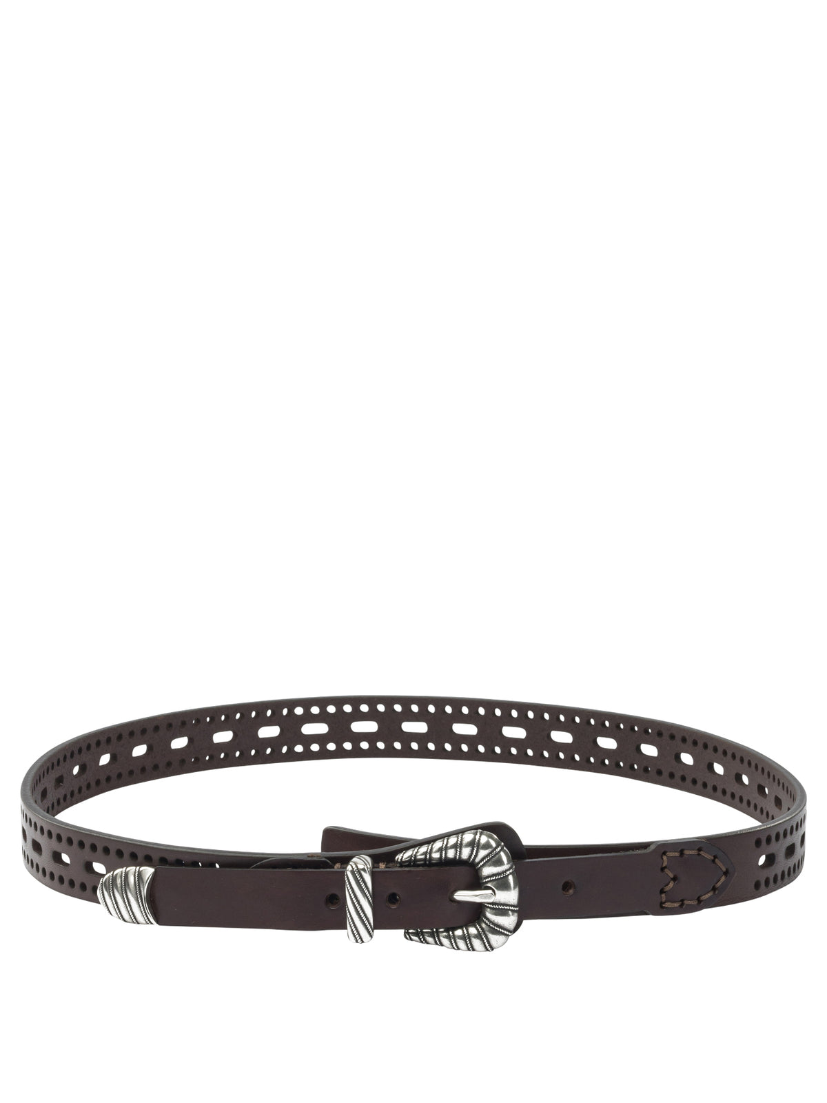 Etro Leather belt with perforated details - Brown