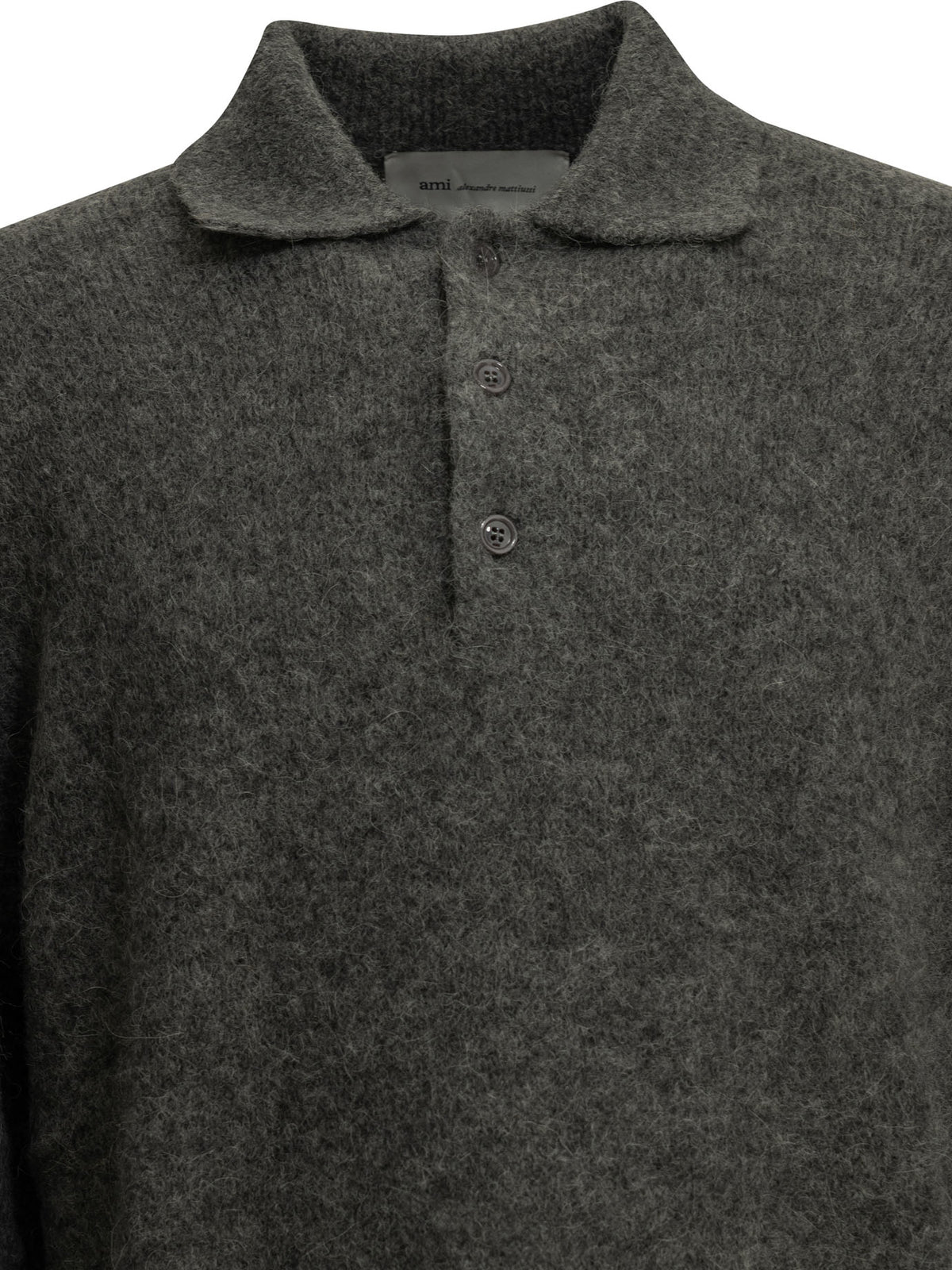 Ami Paris Polo Sweater with Logo - Grey