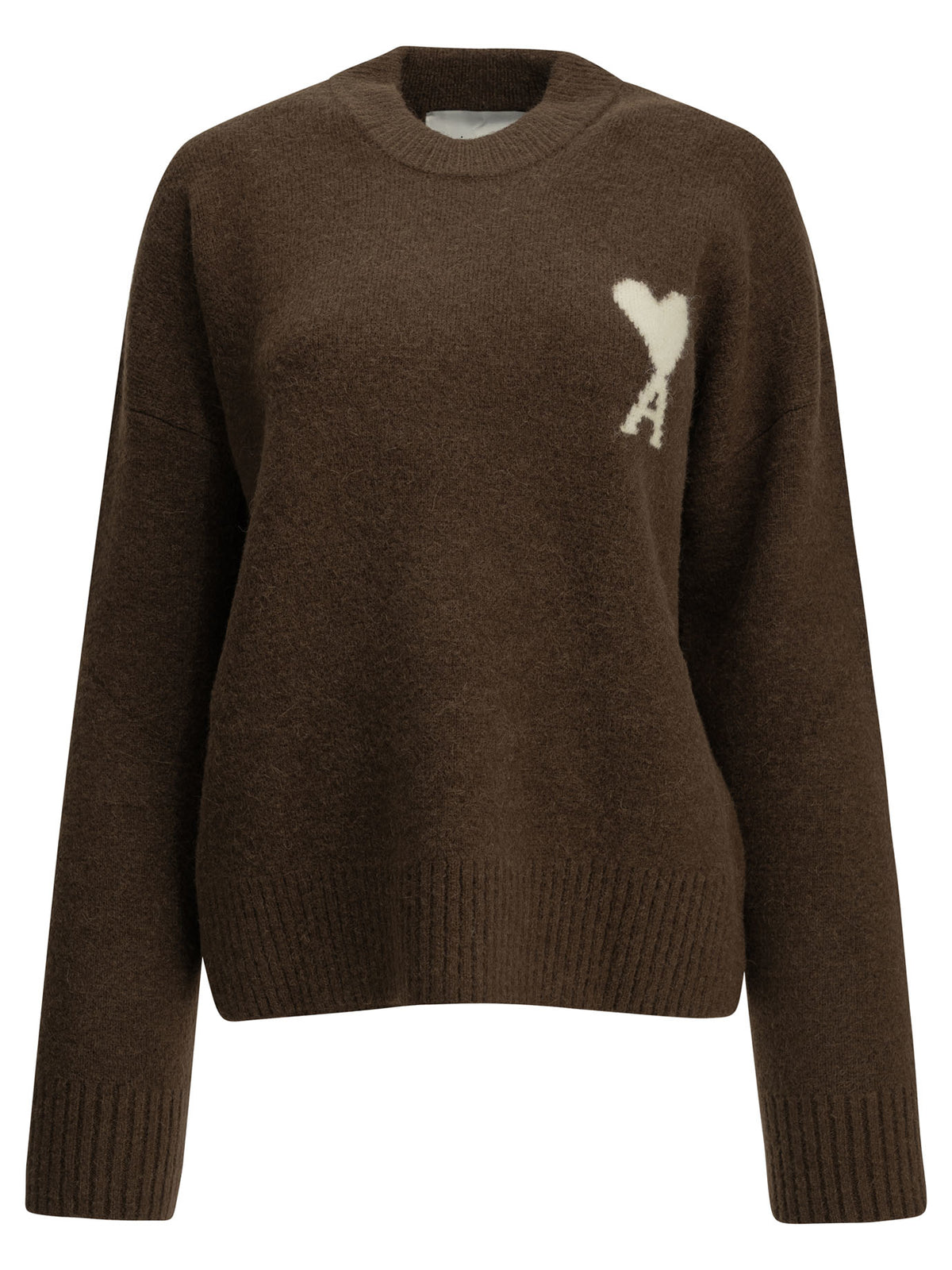 Ami Paris "Ami de Coeur" Crew-Neck Sweater - Brown