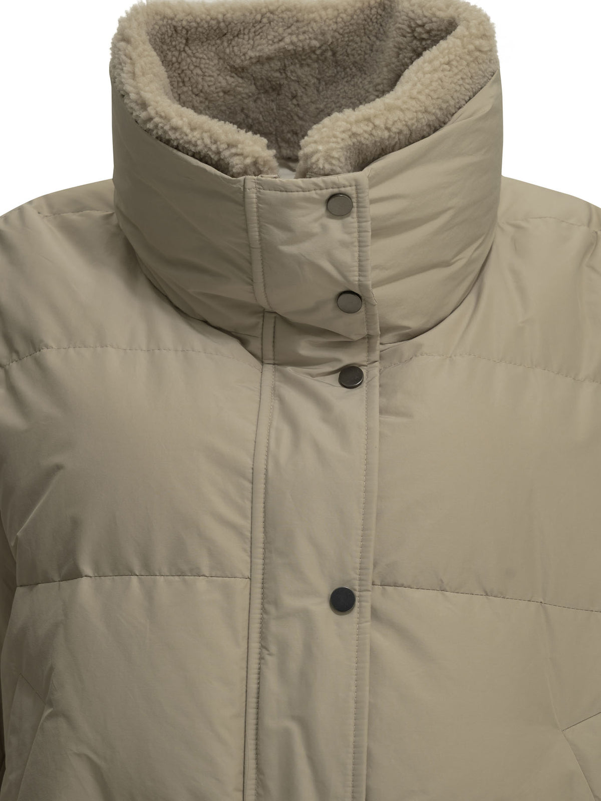 Brunello Cucinelli Short down jacket in techno cotton taffeta - Beige