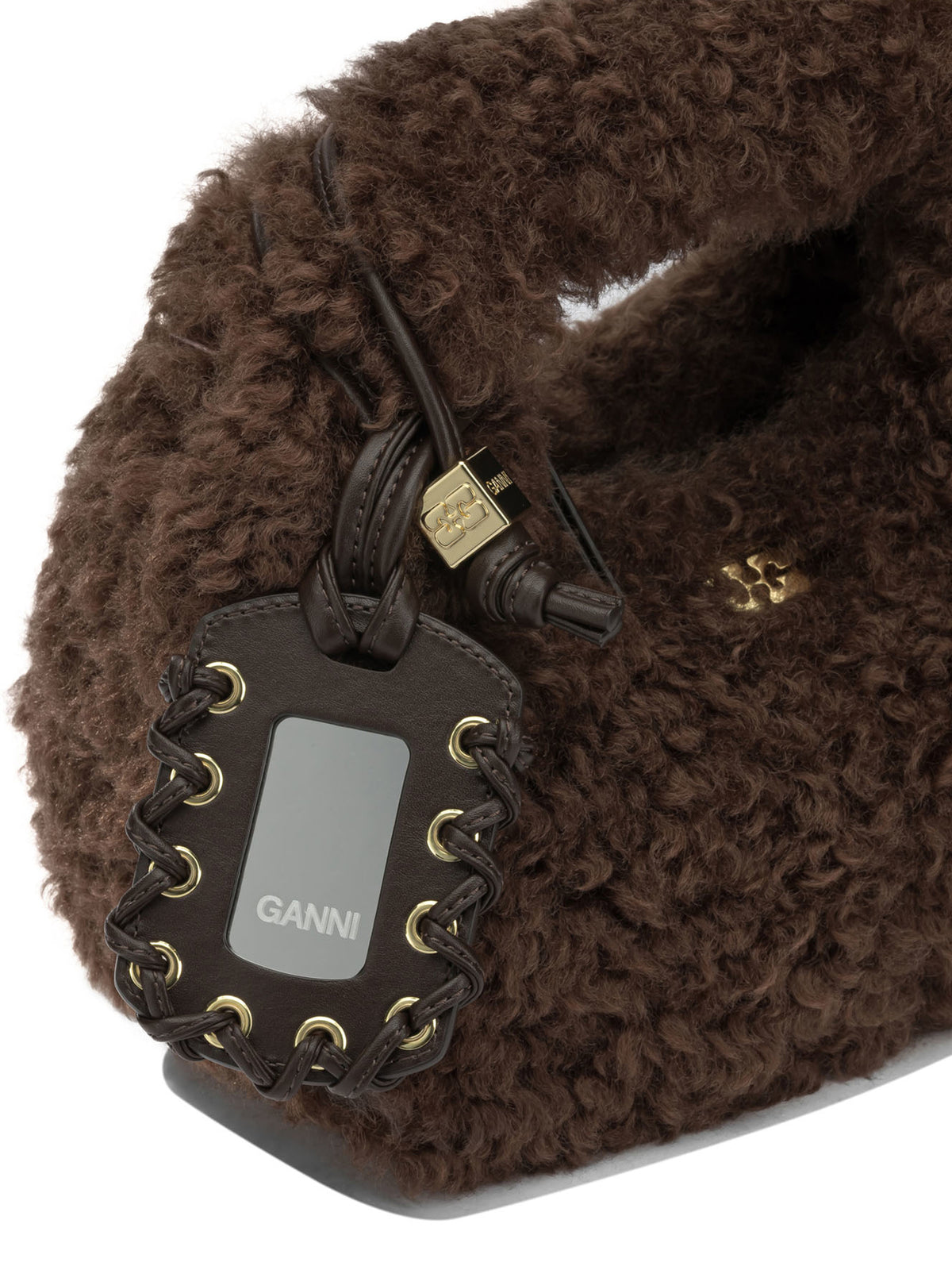 Ganni "Mini Hobo Faux Fur" Small Handbag - Brown