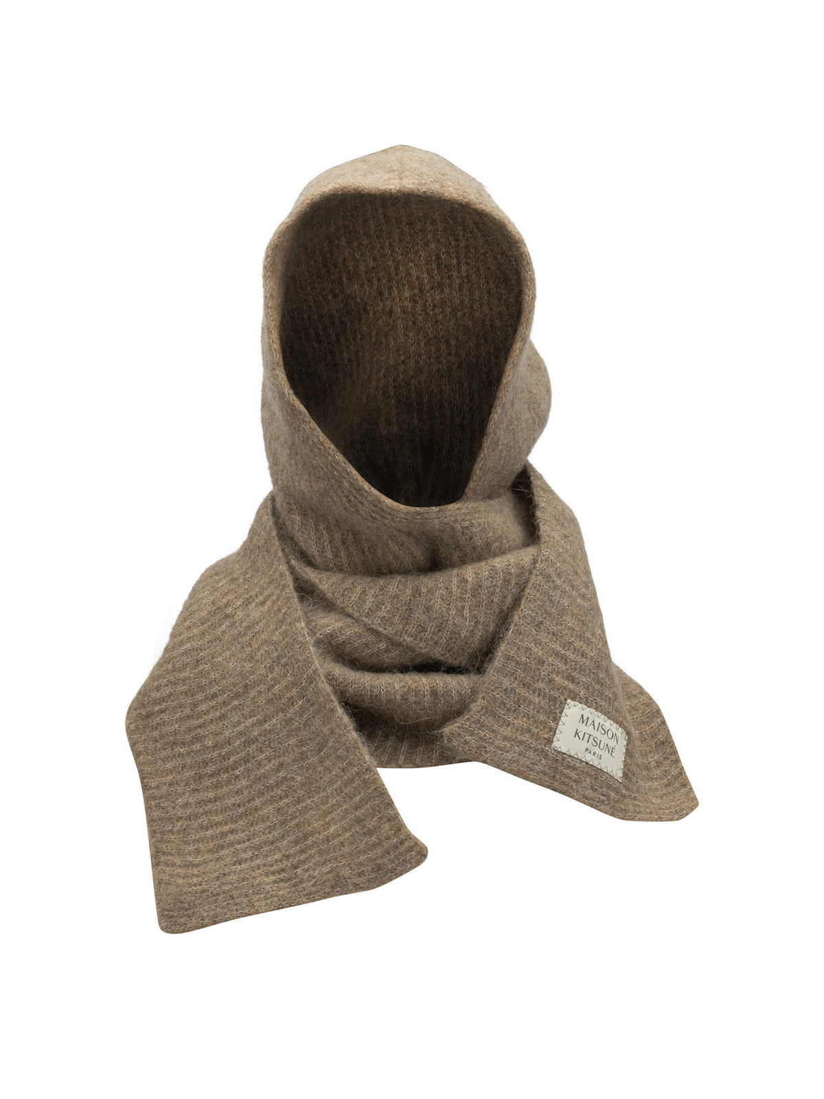 Maison Kitsuné Hooded Scarf with Logo - Brown
