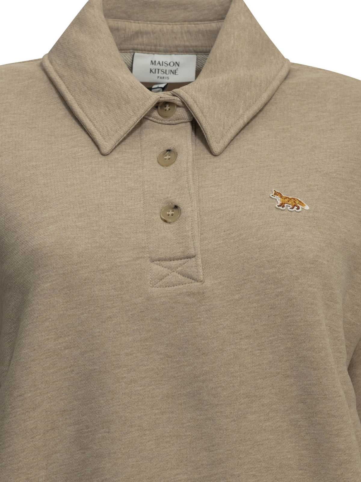 Maison Kitsuné "Baby Fox" Polo-Collar Sweatshirt - Beige