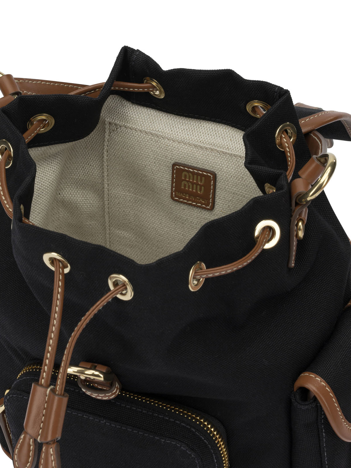 Miu Miu Canvas and leather backpack with logo - Black