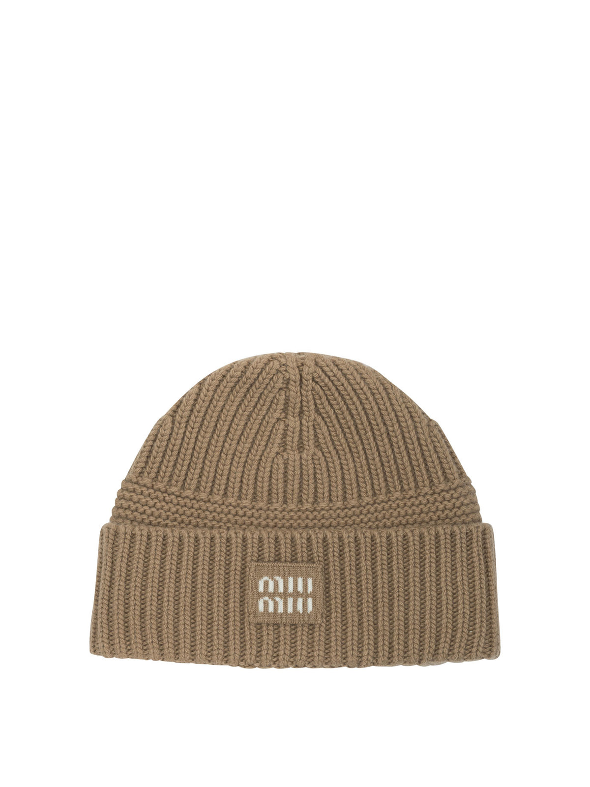 Miu Miu Wool and cashmere beanie with logo - Beige