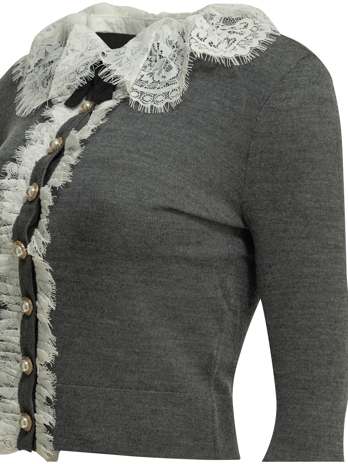 Self-Portrait Sweater with lace collar - Grey