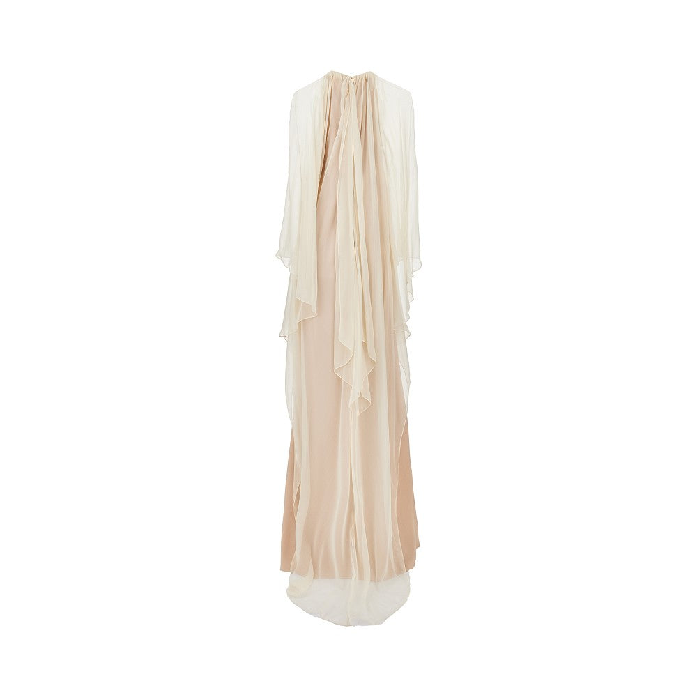 Alberta Ferretti Enver Satin long dress with chiffon cape