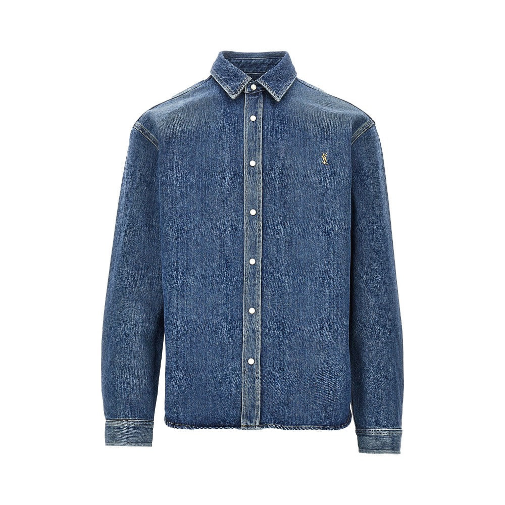 Saint Laurent Cassandre embroidery denim shirt