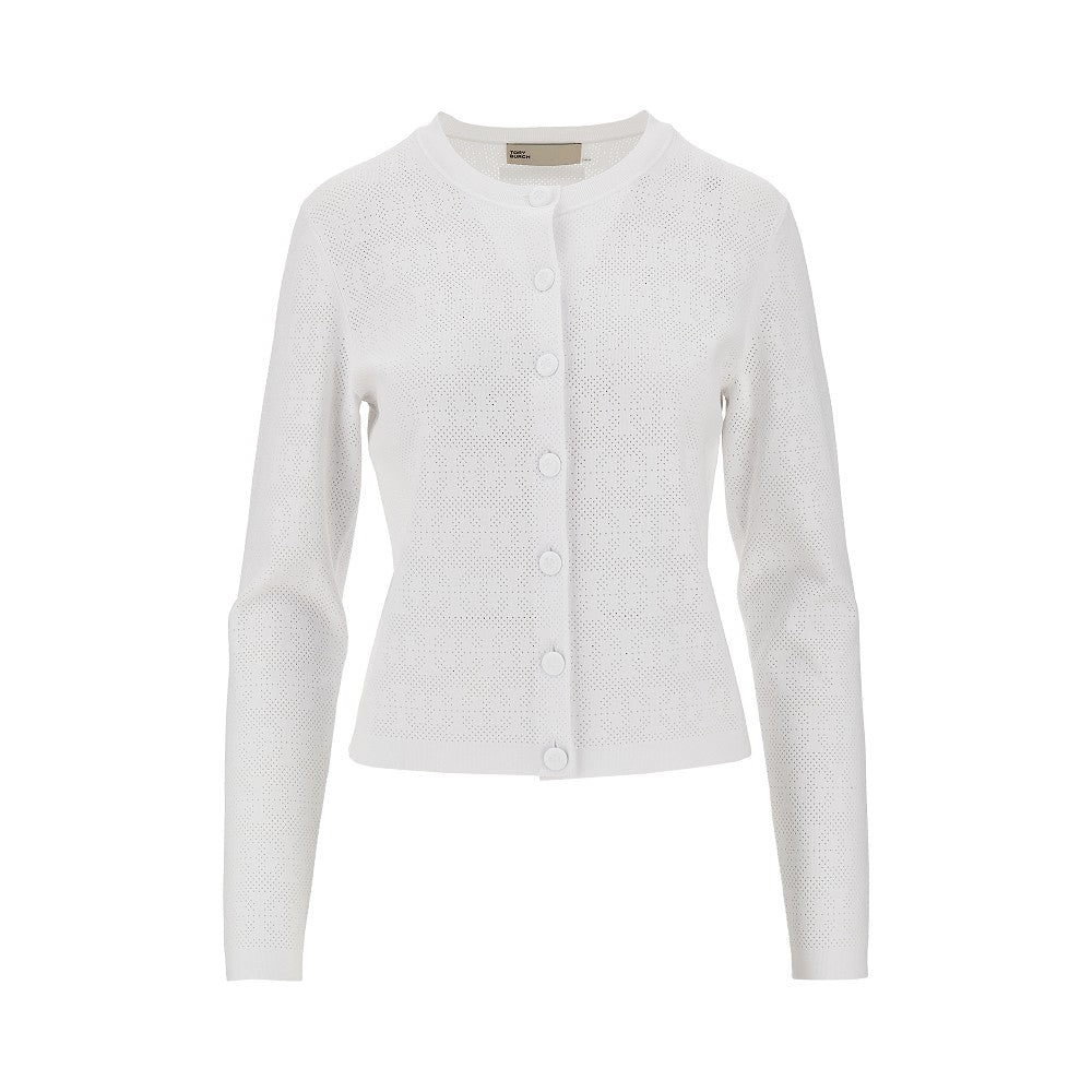 Tory Burch T Monogram pointelle knit cardigan