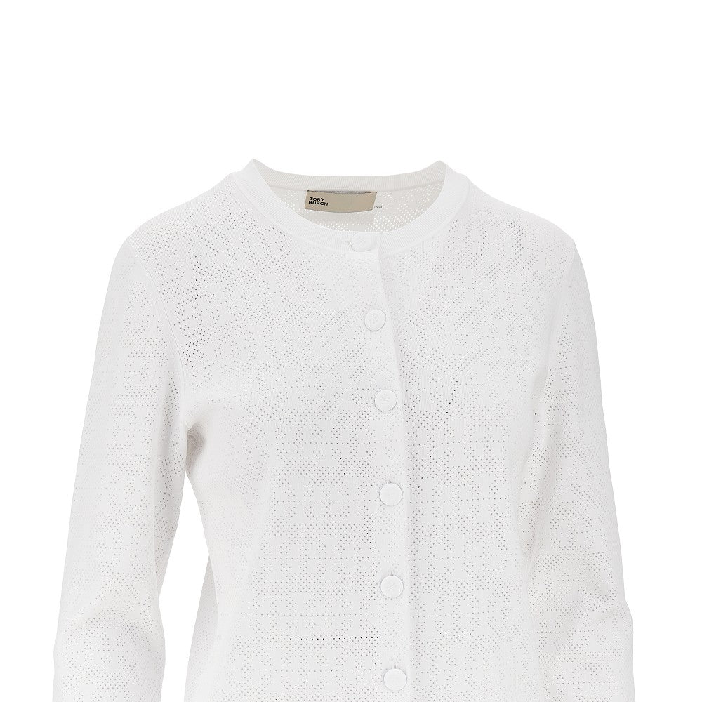 Tory Burch T Monogram pointelle knit cardigan
