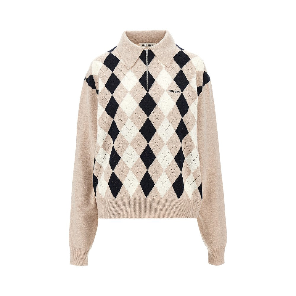 Miu Miu Argyle cashmere polo sweater