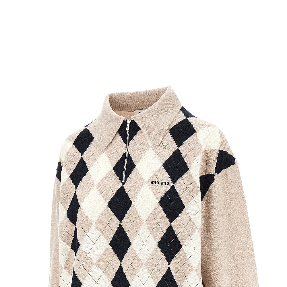 Miu Miu Argyle cashmere polo sweater