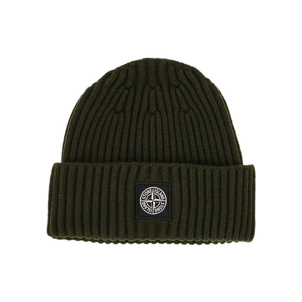 Stone Island Wool beanie hat with logo patch