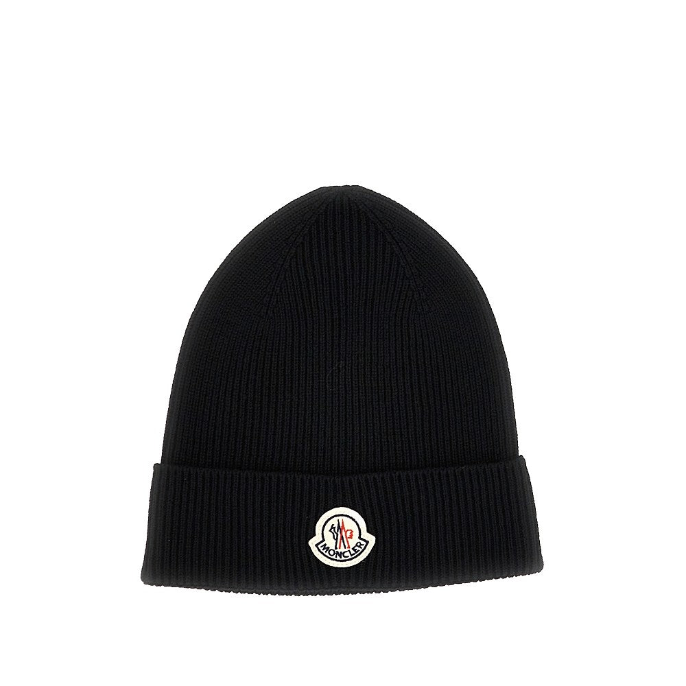 Moncler Wool beanie hat with logo patch