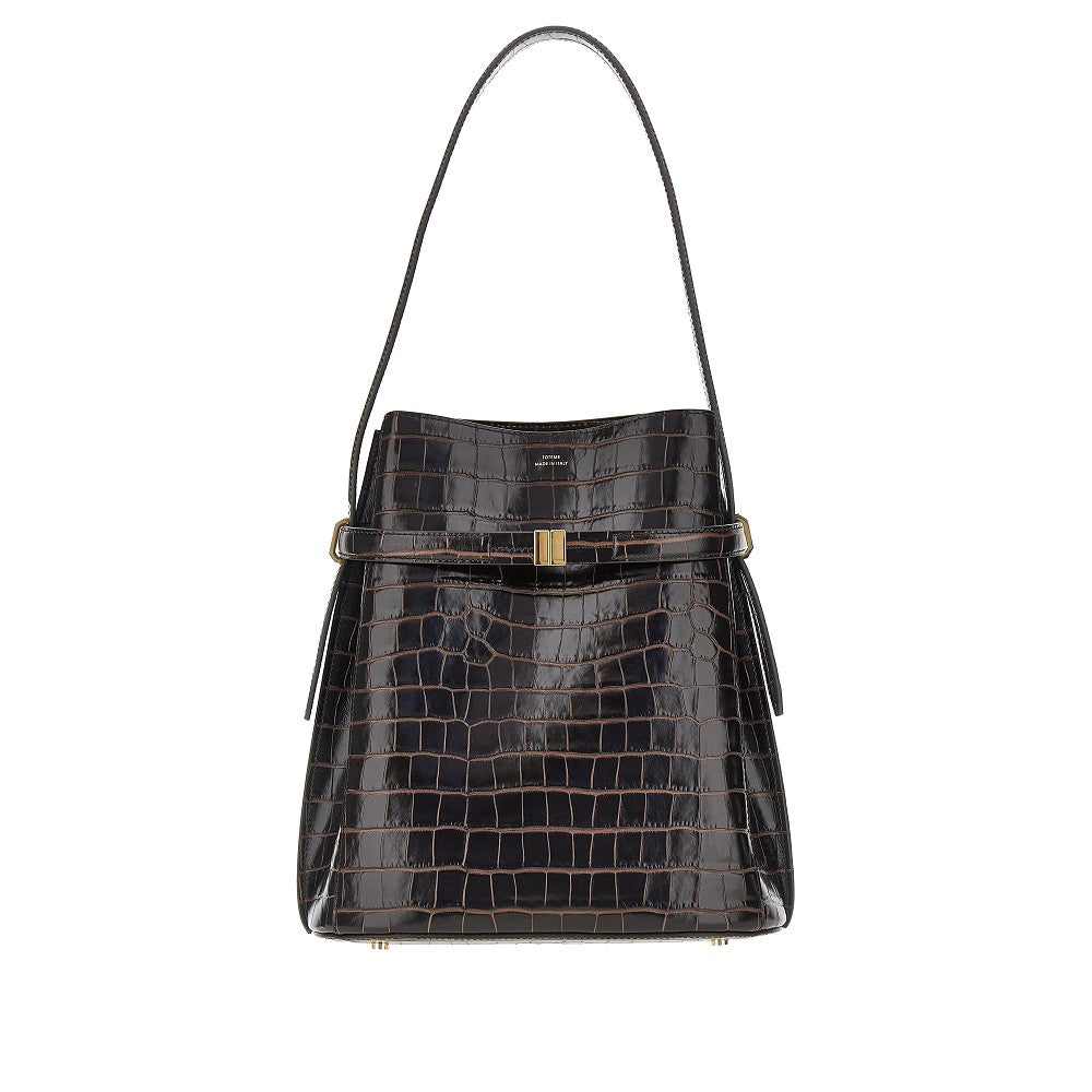 Toteme Croco-embossed leather Belted bucket bag