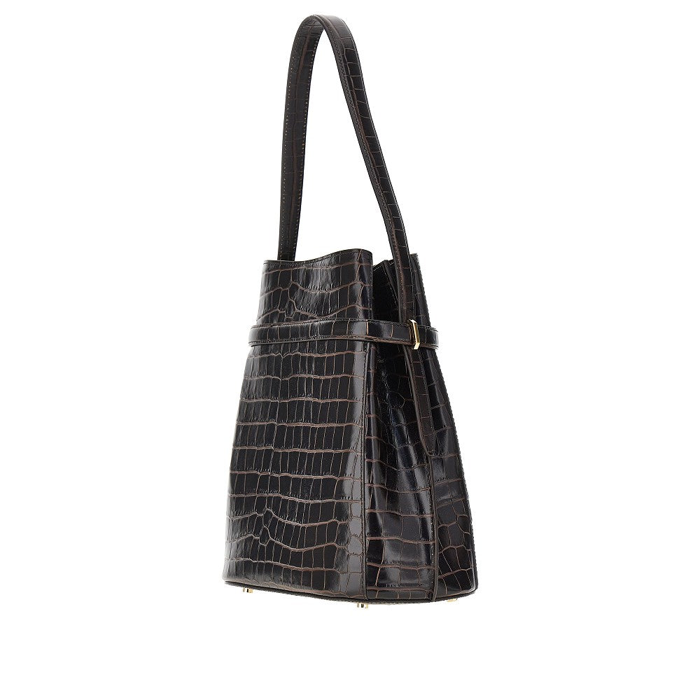Toteme Croco-embossed leather Belted bucket bag
