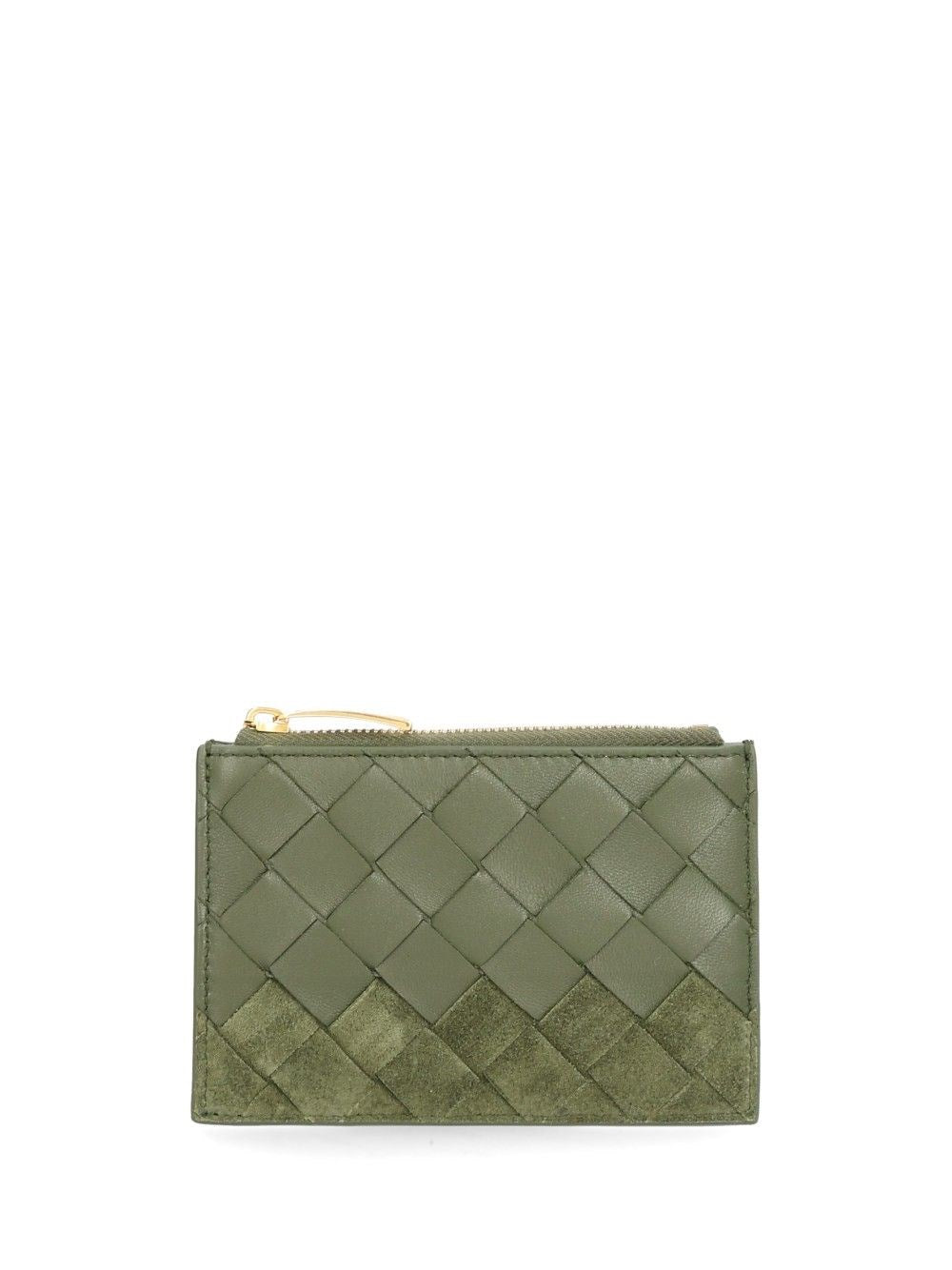 Bottega Veneta Woven Card Holder With Zip - Green