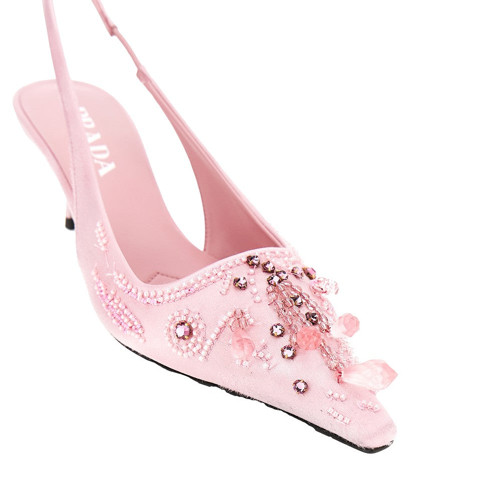 Prada Embroidered satin slingback pumps