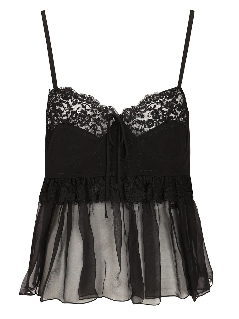 Chloe' Crêpe De Chine Thin Strap Lingerie Top - Black