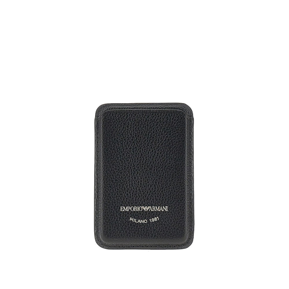 Emporio Armani Grained leather magnetic card holder