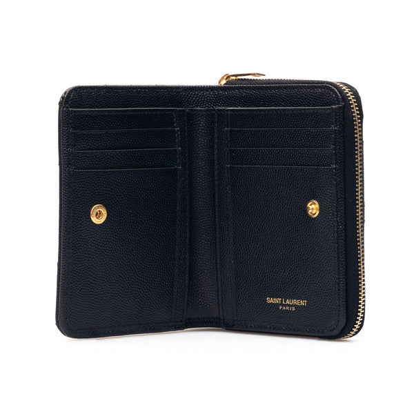 Saint Laurent Grain De Poudre leather Cassandre wallet