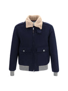 Brunello Cucinelli Cashmere beaver Jacket with shearling collar - Blue Colorato